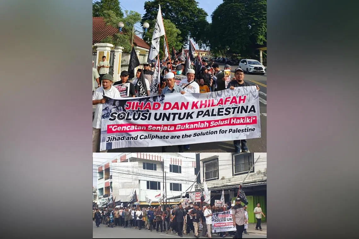 Hizbut Tahrir Indonesia supporters held simultaneous marches across 22 cities and towns in Indonesia on Feb 2.