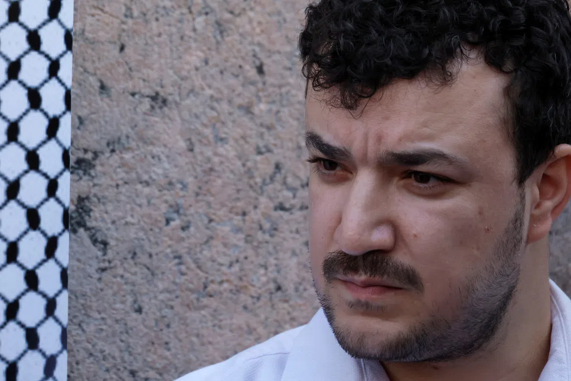 Mahmoud Khalil, a Columbia University graduate and pro-Palestinian activist, is seen at a press conference outside the university gates in New York City, U.S., September 14, 2026. REUTERS/Shannon Stapleton/File Photo