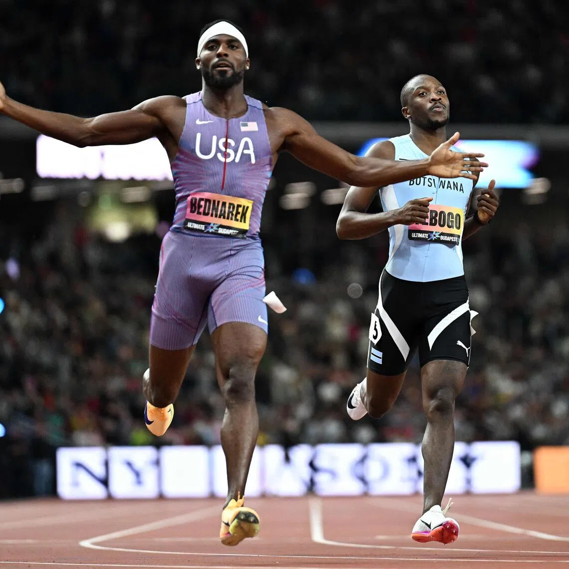 American Kenneth Bednarek celebrating his victory in the men’s 200m final on Sept 13.