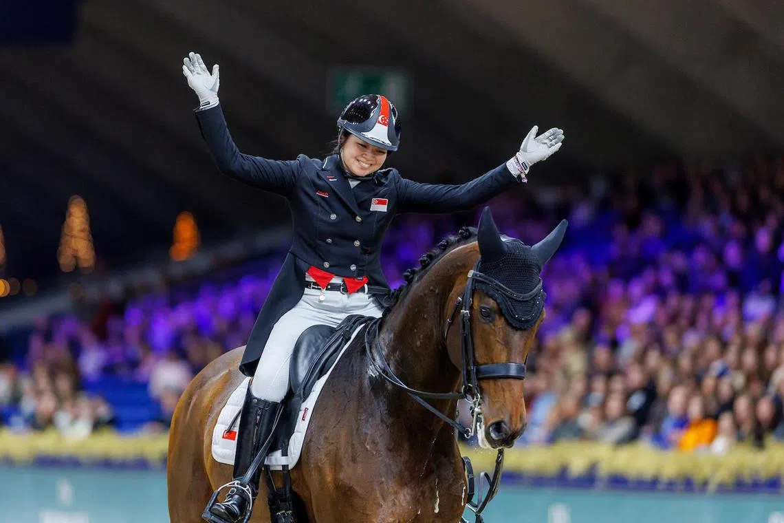 dleques01 - After a good performance at the Mechelen leg of the GP FS - Grand Prix Freestyle to Music competition, Singapore's Caroline Chew and her stallion Zatchmo are set to qualify for the Paris 2024 Olympics after finishing in the top two of the South-east Asia and Oceania group.

credit: Hippo Foto Media
section: Sports
copyright: For SPH use only