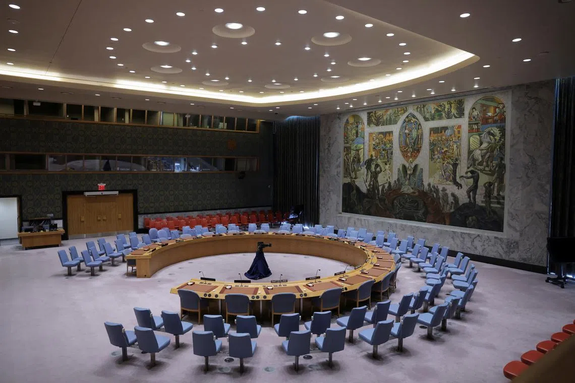 A general view shows the inside of the U.N. headquarters, on the day members of the United Nations Security Council vote on a Gaza resolution that demands an immediate ceasefire for the month of Ramadan leading to a permanent sustainable ceasefire, and the immediate and unconditional release of all hostages, in New York City, U.S., March 25, 2024. REUTERS/Andrew Kelly/File Photo