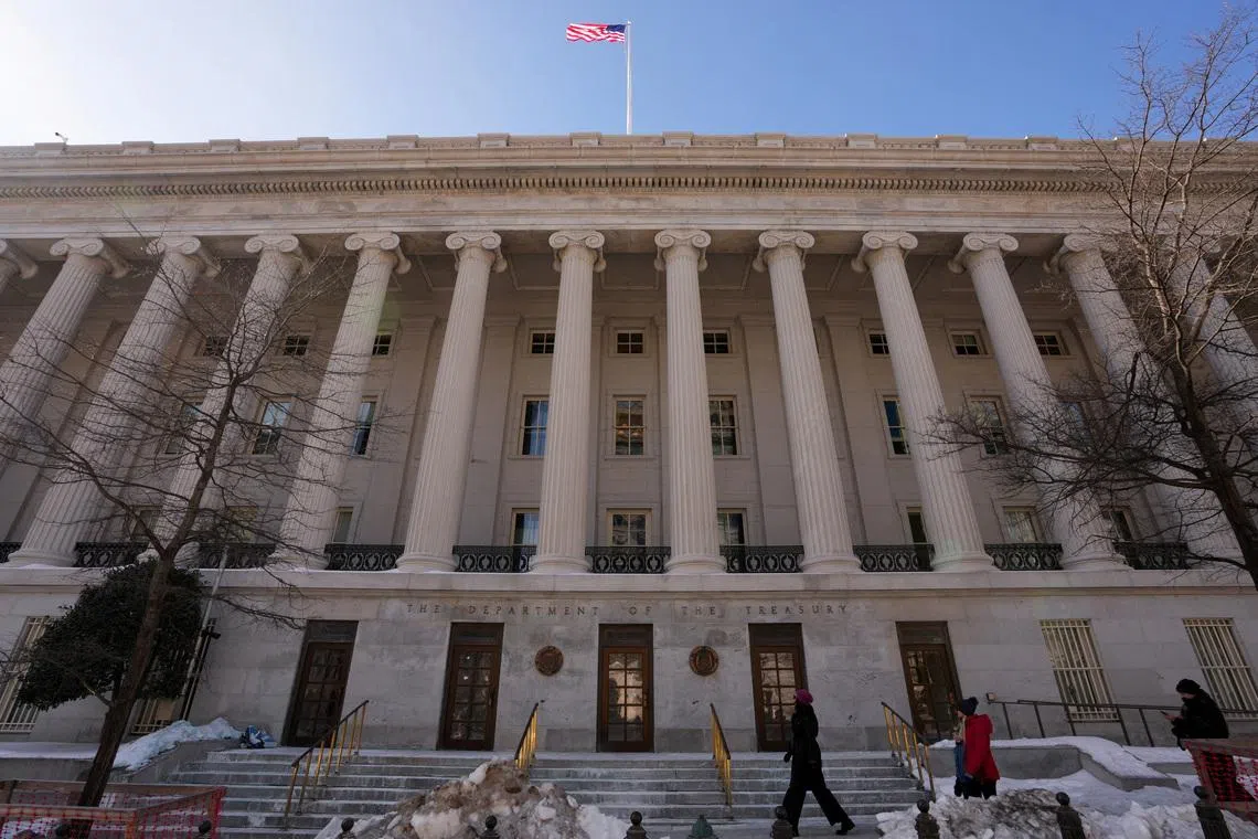 A general view of the U.S. Department Of The Treasury in Washington, D.C., U.S., February 1, 2026. REUTERS/Ken Cedeno