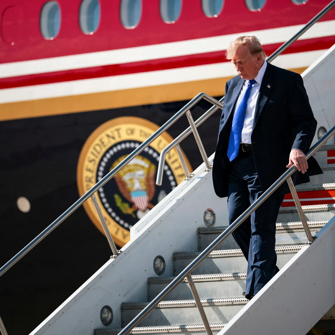U.S. President Donald Trump disembarks Air Force One as he arrives at Dallas Fort Worth International Airport to attend the Republican National Midterm Convention, in Dallas, Texas, U.S., September 9, 2026. REUTERS/Evan Vucci