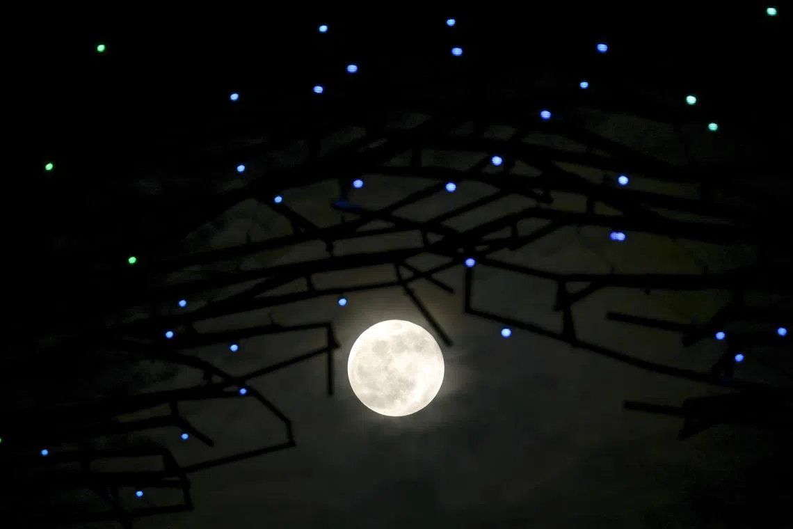 The Harvest Moon seen from Gardens by the Bay on Sept 18, 2024.