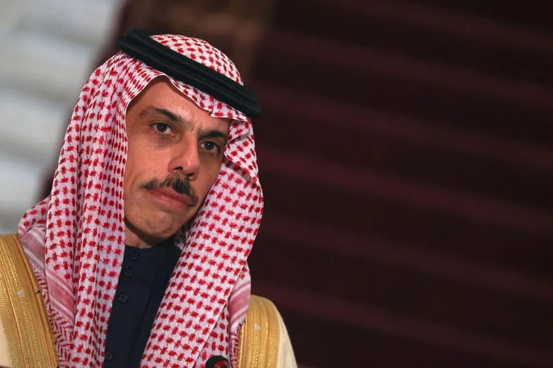 Saudi Arabia's Foreign Minister, Prince Faisal bin Farhan Al Saud and his Egyptian counterpart Sameh Shoukry (not pictured) attend a joint press conference, amid the ongoing conflict between Israel and the Palestinian Islamist group Hamas, in Cairo, Egypt January 28, 2024. REUTERS/Amr Abdallah Dalsh
