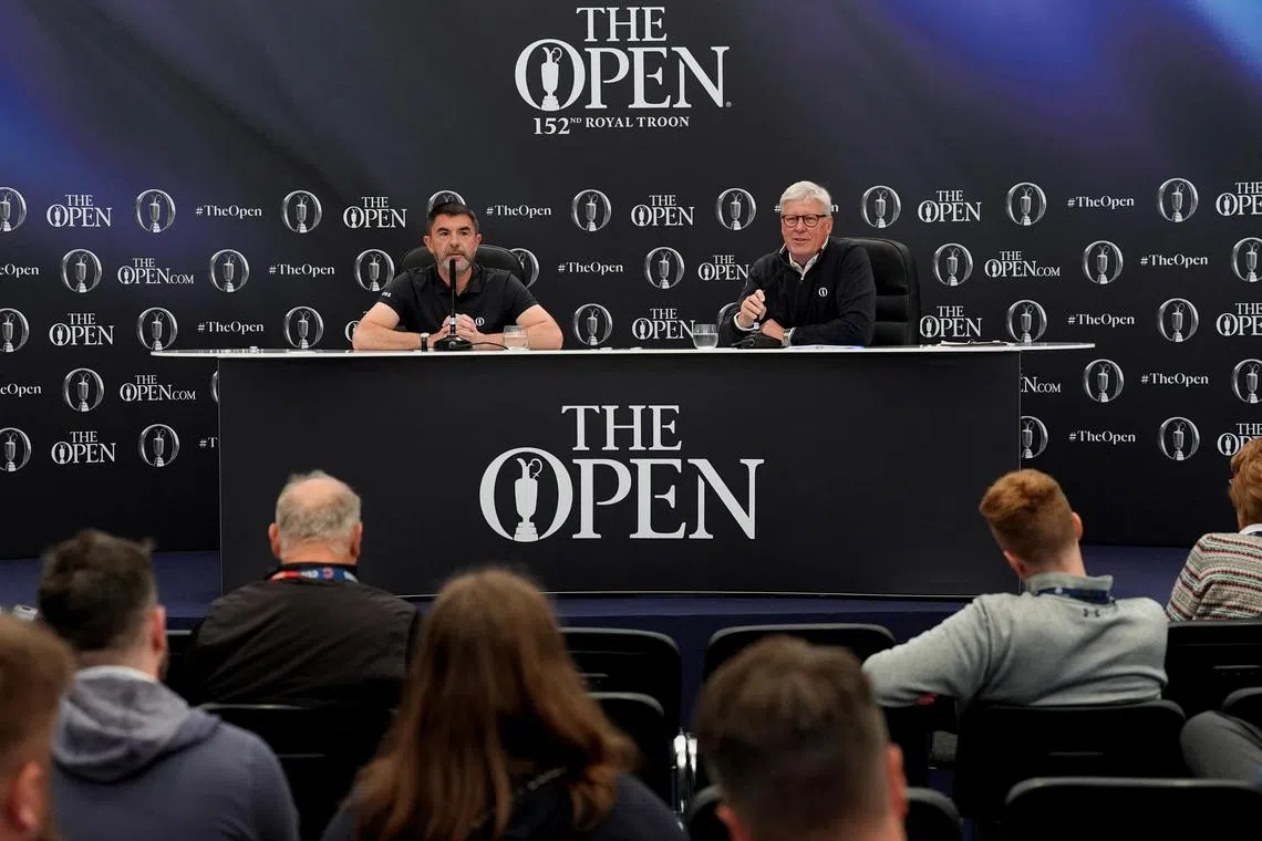The R&A CEO Martin Slumbers (right) and director of corporate communications at The R&A, Mike Woodcock,  during a press conference ahead of the Open Championship.