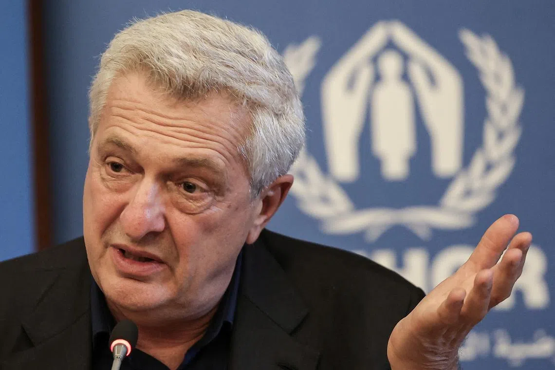FILE PHOTO: United Nations High Commissioner for Refugees Filippo Grandi speaks during press a conference in Beirut, Lebanon , October 6, 2024. REUTERS/Louisa Gouliamaki/File photo