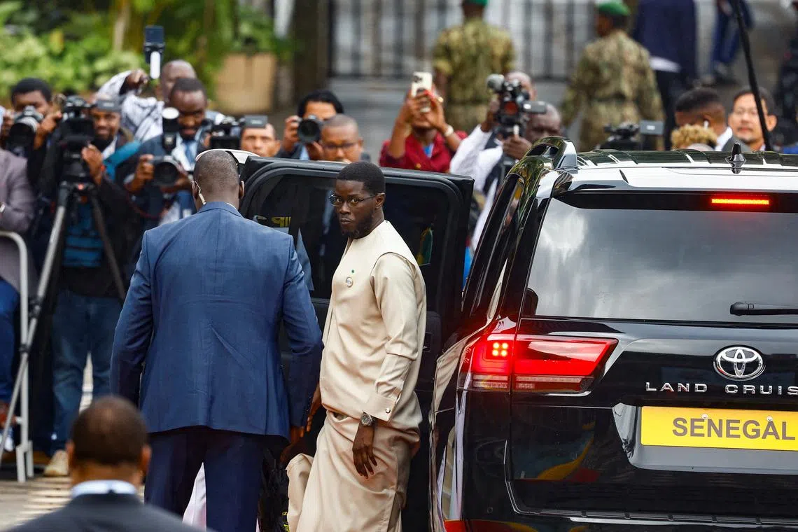 Senegal's President Bassirou Diomaye Faye arrives to attend the Africa Forward Summit 2026 at the Kenyatta International Convention Centre (KICC), in Nairobi, Kenya, May 12, 2026. REUTERS/Thomas Mukoya