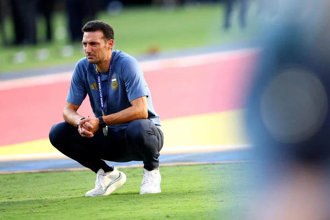 Soccer Football - FIFA World Cup 2026 - Final - Spain v Argentina - New York/New Jersey Stadium, East Rutherford, New Jersey, U.S. - July 19, 2026 Argentina coach Lionel Scaloni looks dejected after losing the World Cup final REUTERS/Agustin Marcarian