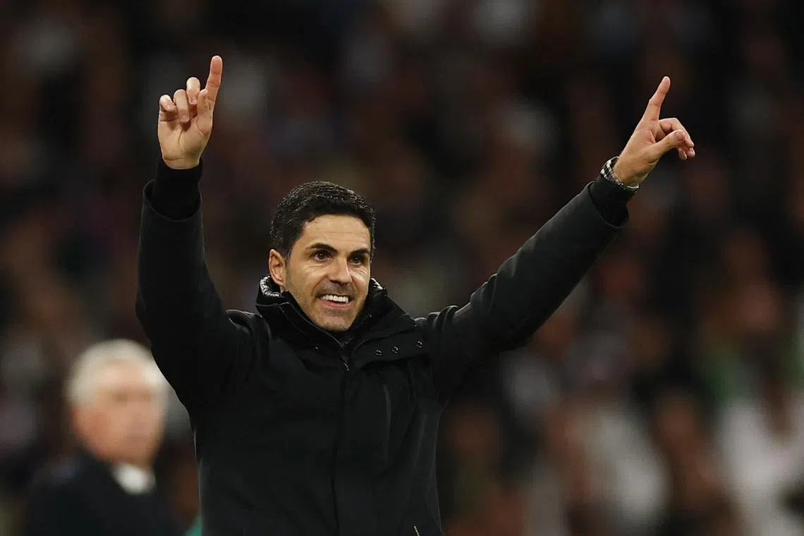 Soccer Football - Champions League - Quarter Final - Second Leg - Real Madrid v Arsenal - Santiago Bernabeu, Madrid, Spain - April 16, 2025 Arsenal manager Mikel Arteta reacts Action Images via Reuters/Lee Smith