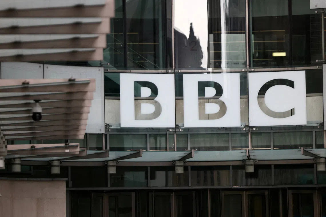 FILE PHOTO: The BBC logo outside the BBC Broadcasting House in London, Britain, November 15, 2025. REUTERS/Jack Taylor/File Photo