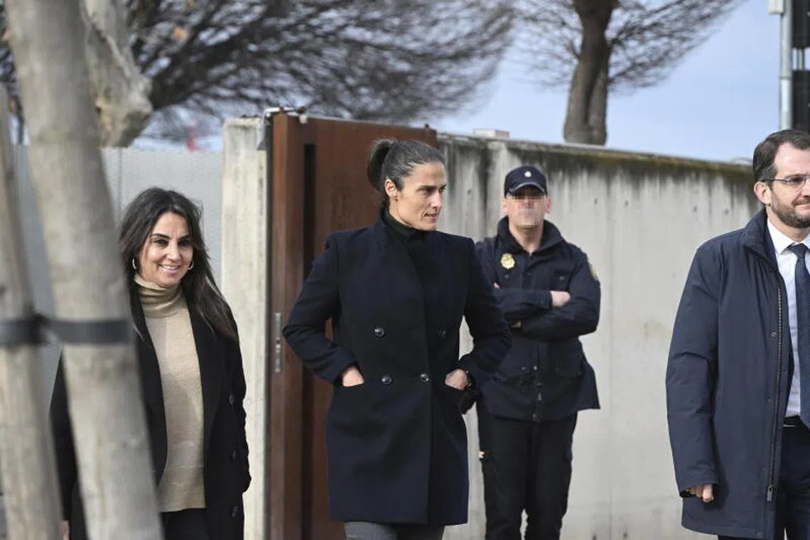 epa11885830 Spanish women national soccer team head coach Montse Tome (C) leaves after testifying in a session in the trial against Luis Rubiales and three co-defendants in Madrid, Spain, 10 February 2025. Rubiales is accused of sexual assault for the non-consensual kiss of Rubiales to player Hermoso after the Spanish team's victory in the FIFA Women's World Cup in Sydney, Australia, in August 2023. Vilda, Luque, and Rivera are accused of colluding in the coercion of Rubiales. EPA-EFE/Fernando Villar