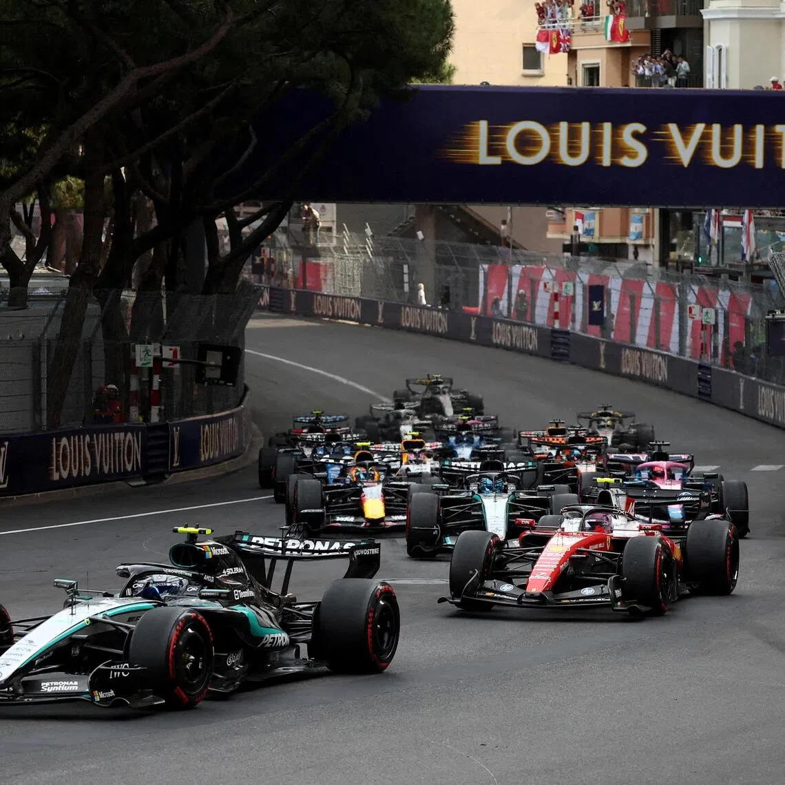 Mercedes’ championship leader Kimi Antonelli leading the pack in the Monaco Grand Prix on June 7, en route to winning the race.