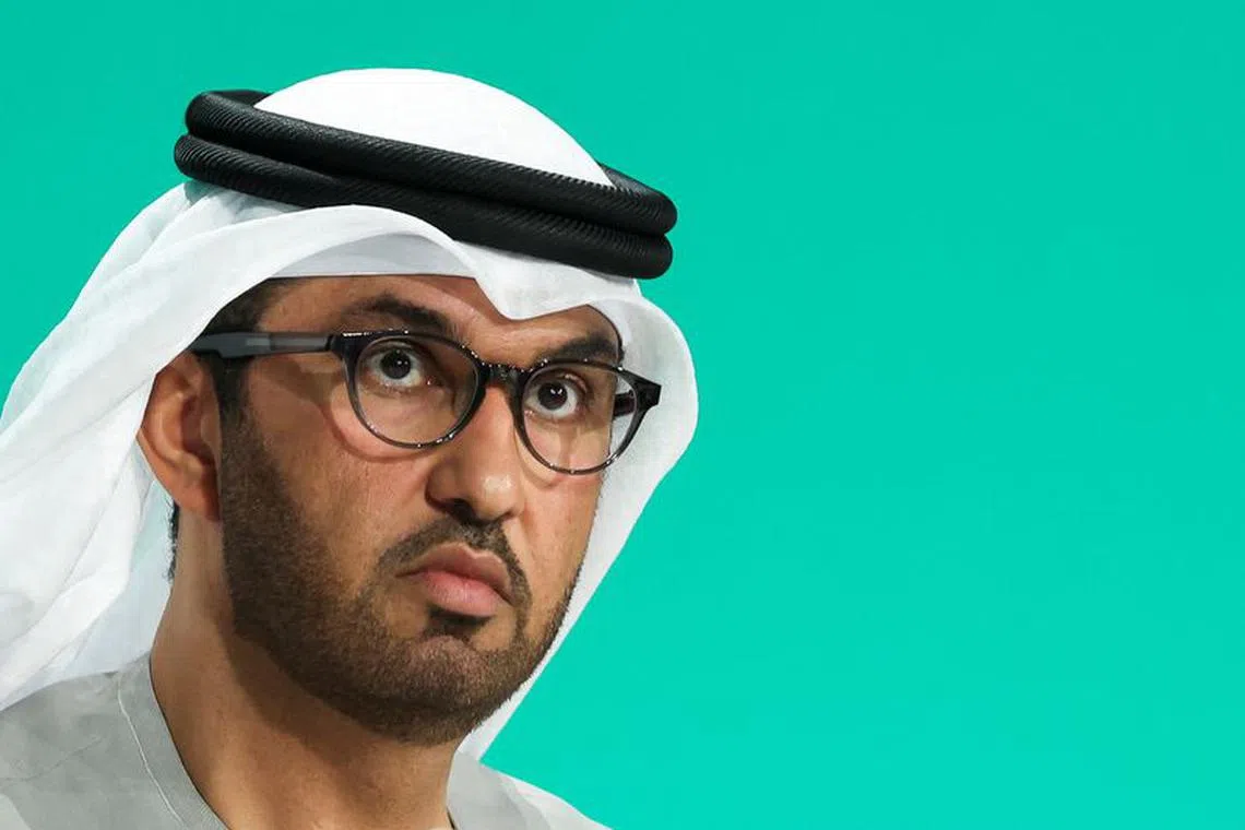 FILE PHOTO: United Arab Emirates Minister of Industry and Advanced Technology and COP28 President Sultan Ahmed Al Jaber attends a plenary session, after a draft of a negotiation deal was released, at the United Nations Climate Change Conference COP28 in Dubai, United Arab Emirates, December 13, 2023. REUTERS/Amr Alfiky/FILE PHOTO