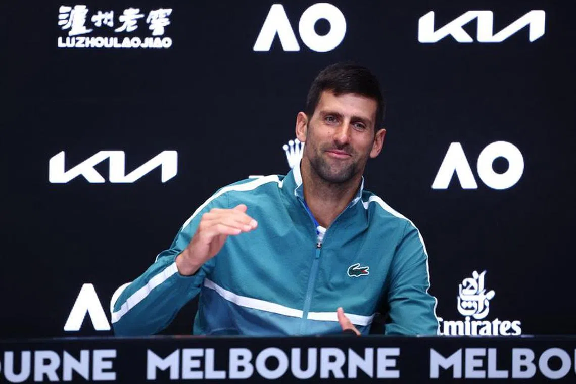 Tennis - Australian Open - Melbourne Park, Melbourne, Australia - January 13, 2024 Serbia's Novak Djokovic during a press conference ahead of the Australian Open REUTERS/Edgar Su