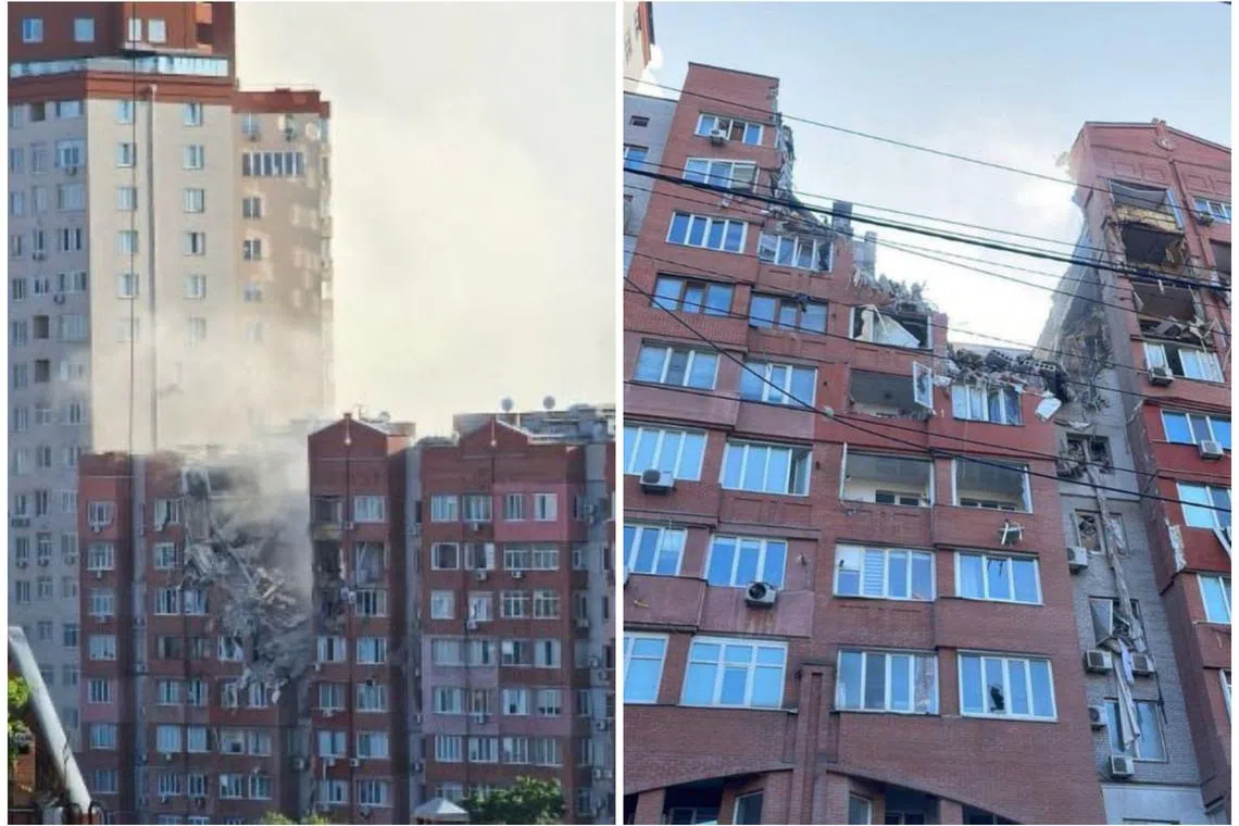 Images circulated on social media showed a badly damaged building that had smoke rising from a gaping hole in its upper storeys.