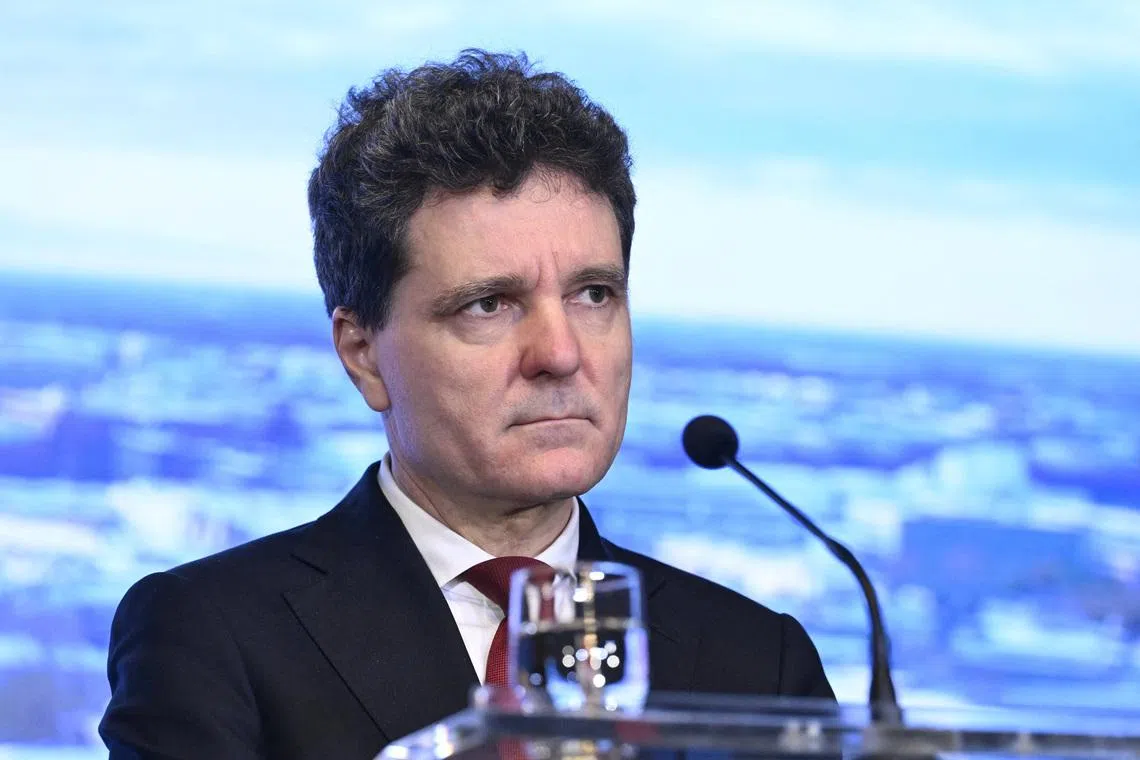 FILE PHOTO: Romania's President Nicusor Dan attends a press conference on the day of the Eastern Flank Summit in Helsinki, Finland December 16, 2025.   Lehtikuva/Heikki Saukkomaa/via REUTERS /File Photo