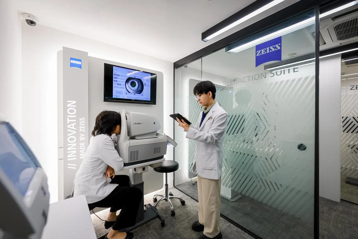 Singapore Polytechnic Diploma in Optometry students in the SP & Zeiss Vision Analysis Suite at Singapore Polytechnic, June 23, 2023.