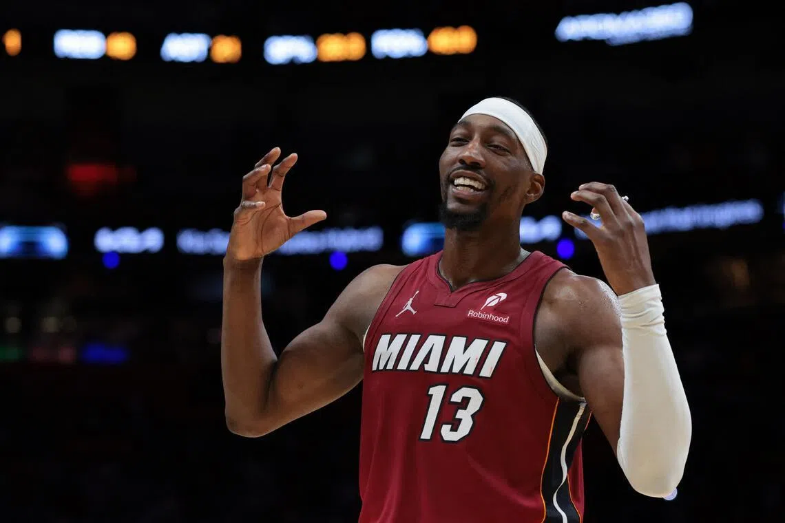 Miami Heat's Bam Adebayo reacts against the Phoenix Suns during the fourth quarter at Kaseya Center.