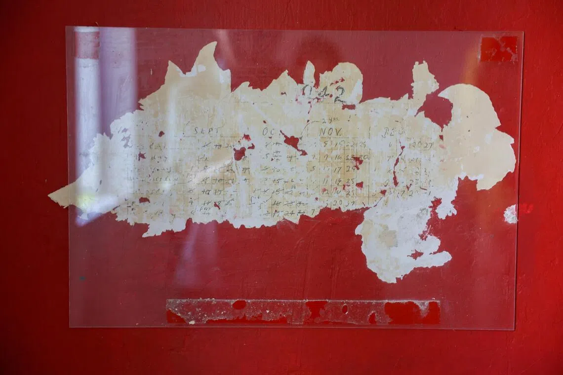 A calendar that was likely etched on the wall by a prisoner of war in an outhouse at 5 Adam Park.