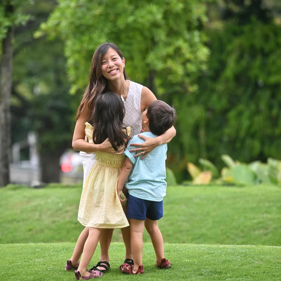 Ms Kelly Tay, 38, with her son and daughter at VivoCity on Nov 13, 2025.