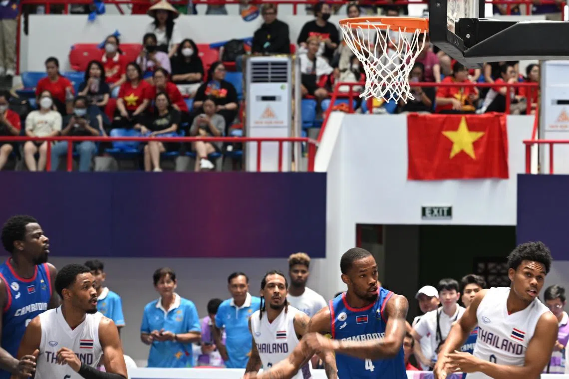 dlnat12/ST20230505_202303023597/Desmond Foo/David Lee/

The SEA Games 2023 men's 3x3 group game between hosts Cambodia (in blue) and Thailand on May 6 at the Morodok Techno Stadium resembles more like an all-American game with American-born players (from left) Brandon Peterson, Moses Morgan, Frederick Lish, Sayeed Pridgett and Tra Holder featuring. 

Coverage of the Swimming events /Cambodia 2023 Southeast Asian Games on 6 May 2023.

Coverage of the Swimming events /Cambodia 2023 Southeast Asian Games on 6 My 2023.