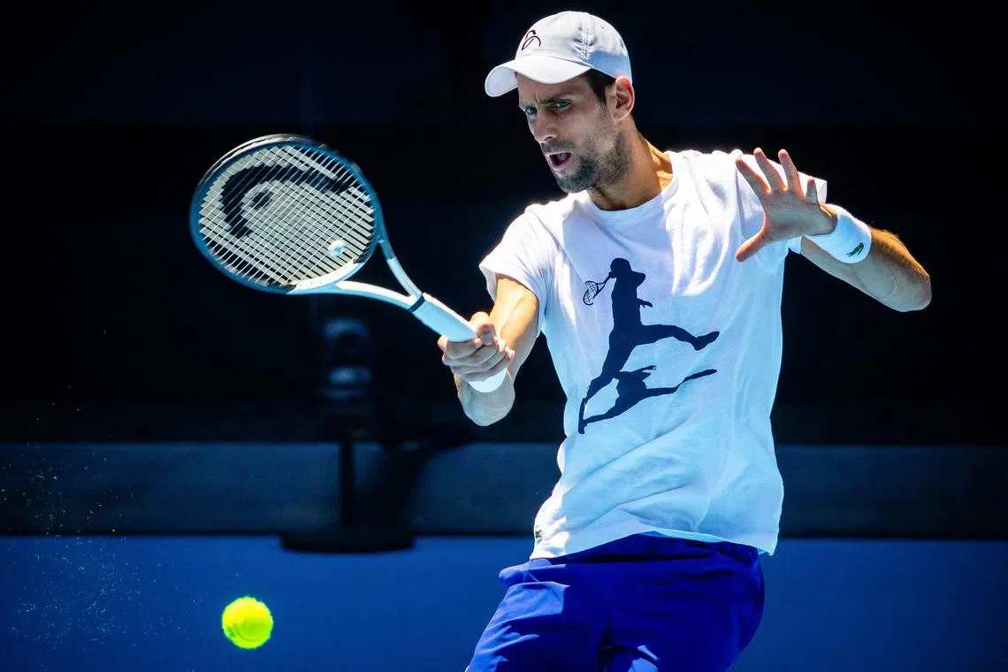 Serbia's Novak Djokovic attends a practice session on Jan 12 ahead of the Australian Open.