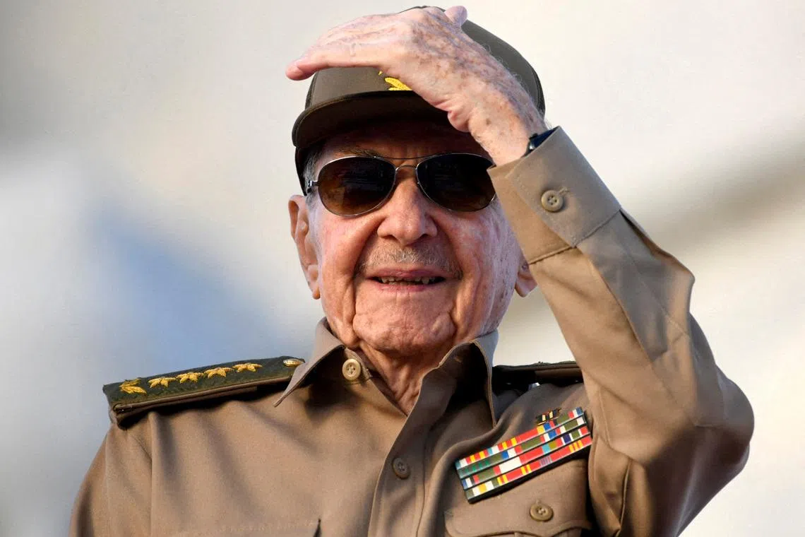 Cuba's former President Raul Castro watches a May Day rally in Havana on May 1, 2025.