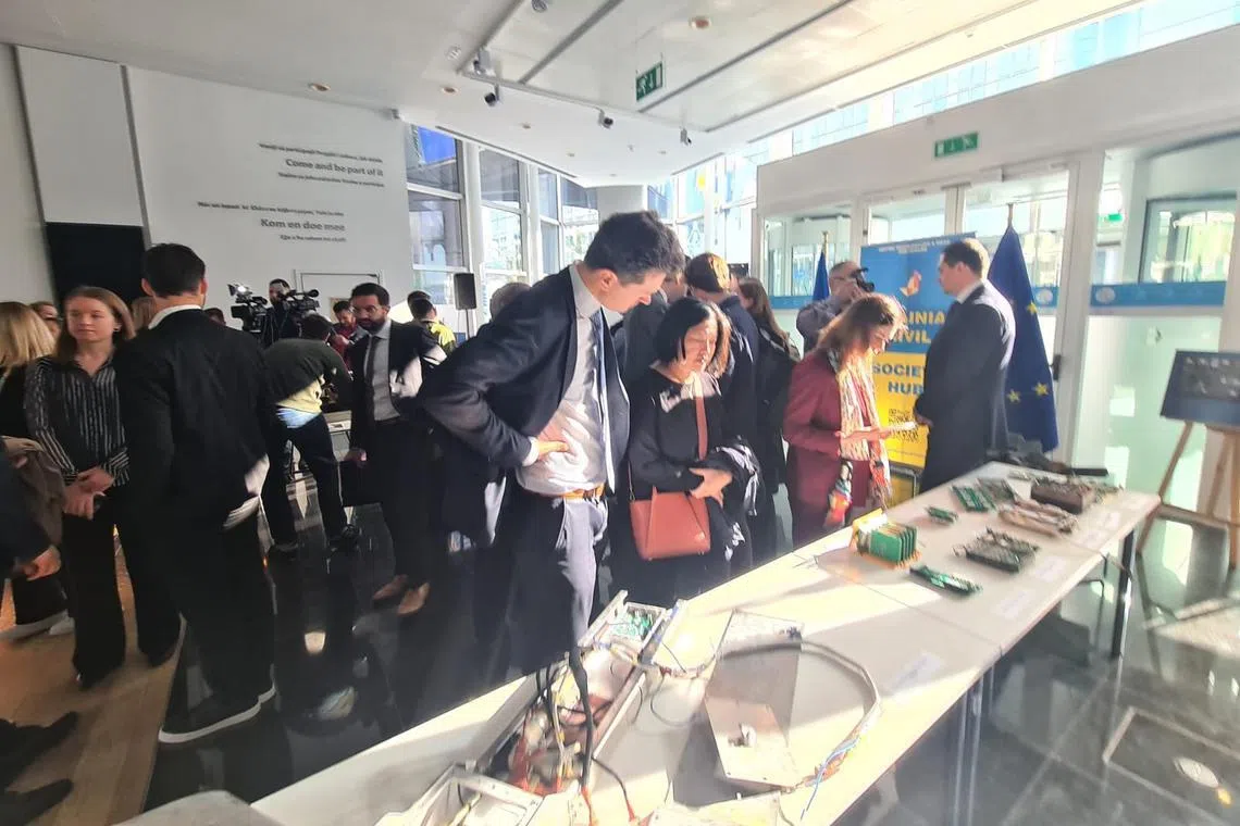 Kyiv put on display in Brussels some of the missile and drone tech that has been used to devastate Ukraine since Russia's all-out 2022 invasion of its neighbour.