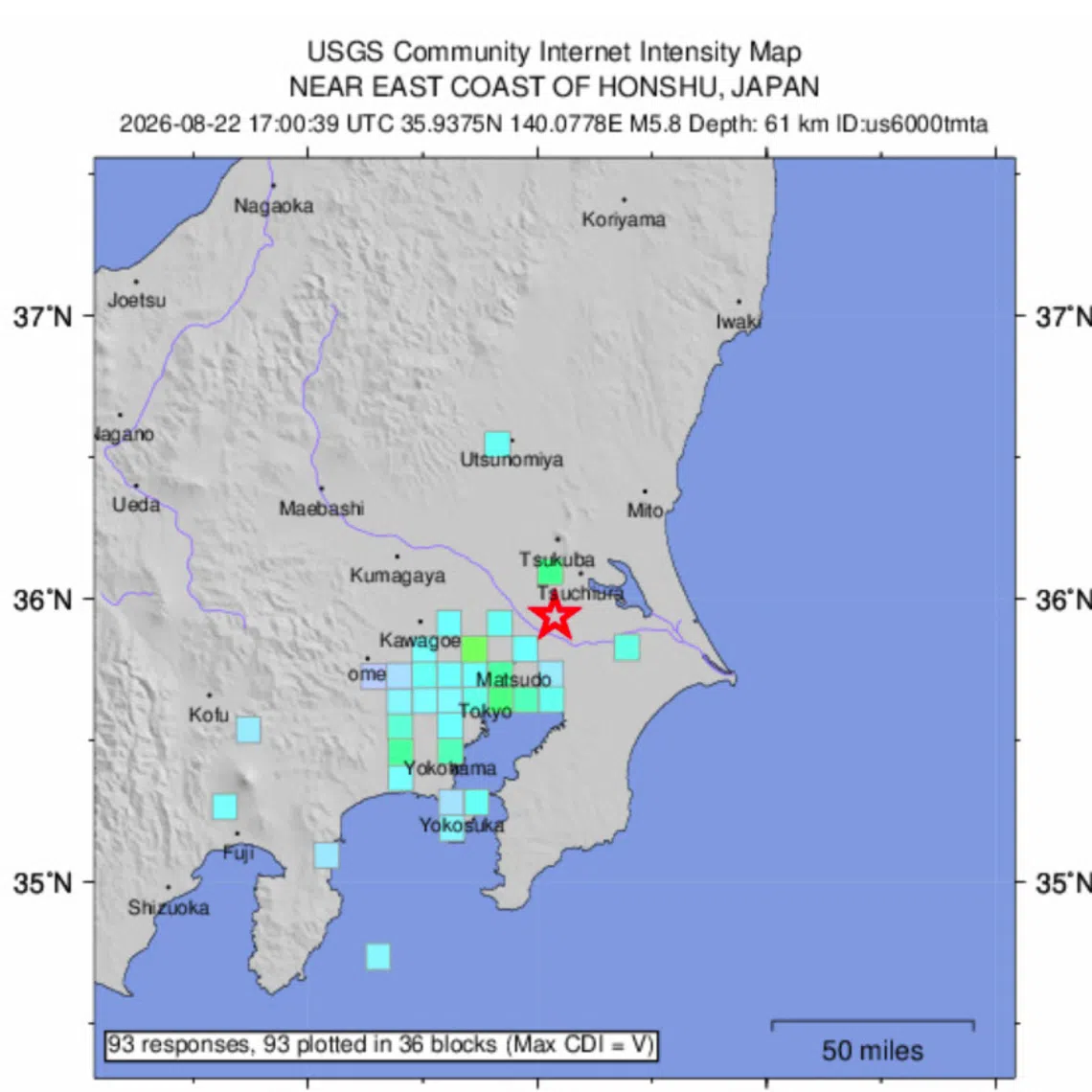 The quake originated in the southern part of Ibaraki prefecture.