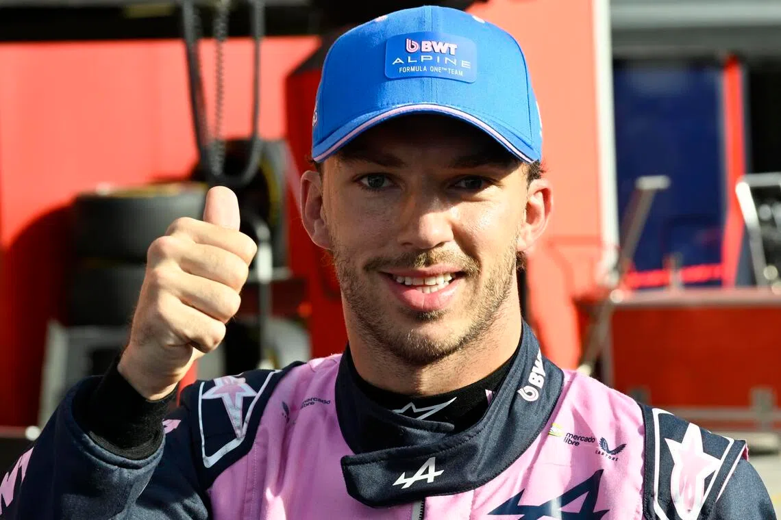 Alpine’s French driver Pierre Gasly celebrates securing pole position for the Italian Grand Prix.