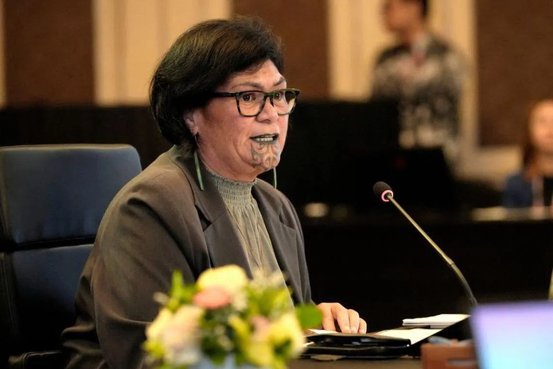 FILE PHOTO: New Zealand's Foreign Minister Nanaia Mahuta speaks during the ASEAN Post Ministerial Conference with New Zealand at the Association of Southeast Asian Nations (ASEAN) Foreign Ministers' Meeting in Jakarta, Indonesia, Thursday, July 13, 2023. Achmad Ibrahim/Pool via REUTERS/file photo