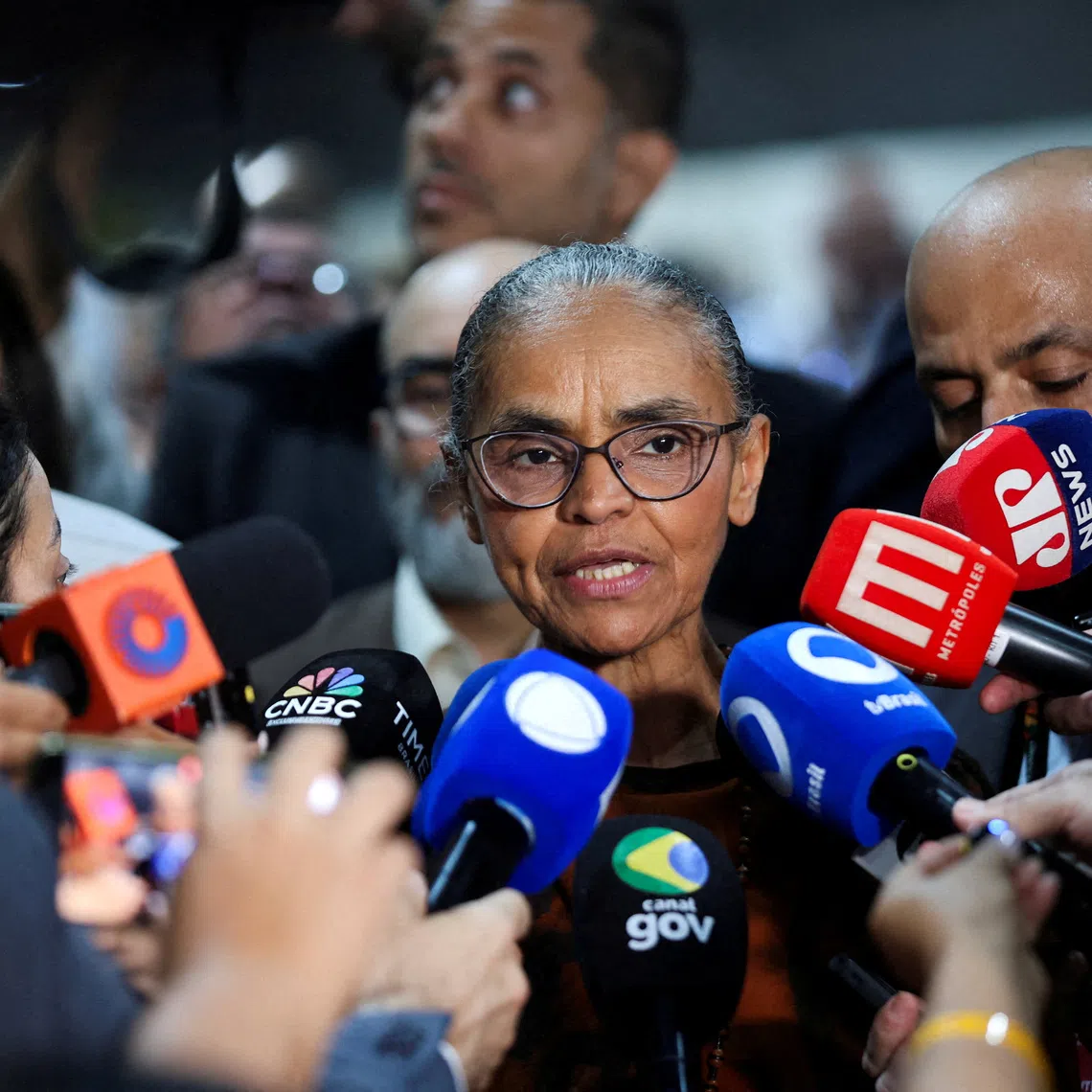 FILE PHOTO: Brazil's Minister of the Environment and Climate Change Marina Silva speaks to the media ahead of the UN Climate Change Conference (COP30), in Belem, Brazil, November 7, 2025. REUTERS/Anderson Coelho/File Photo
