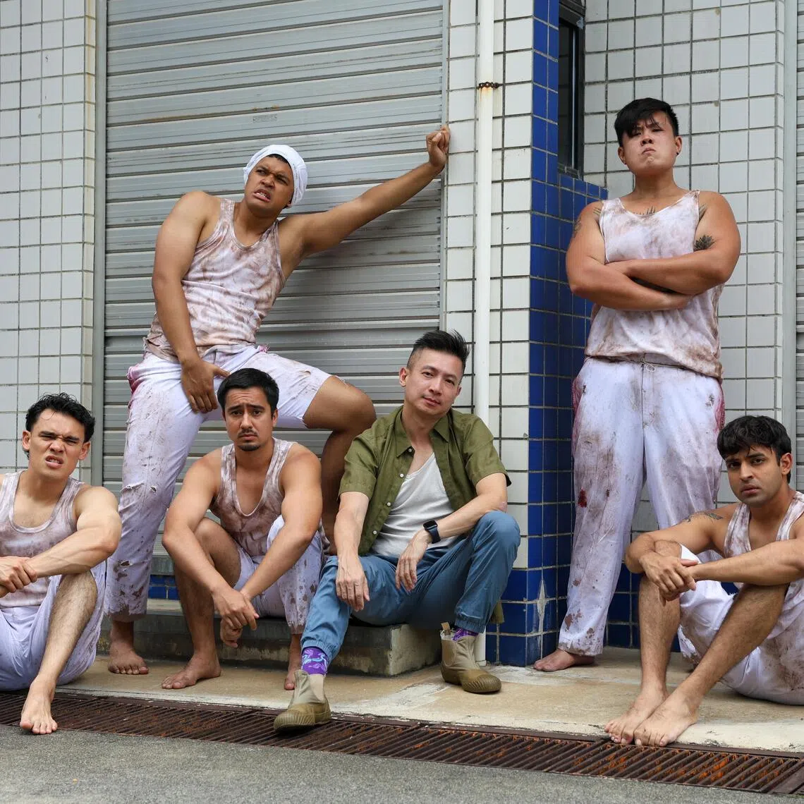 Director Chong Tze Chien (centre) and the cast of Lord Of The Flies.