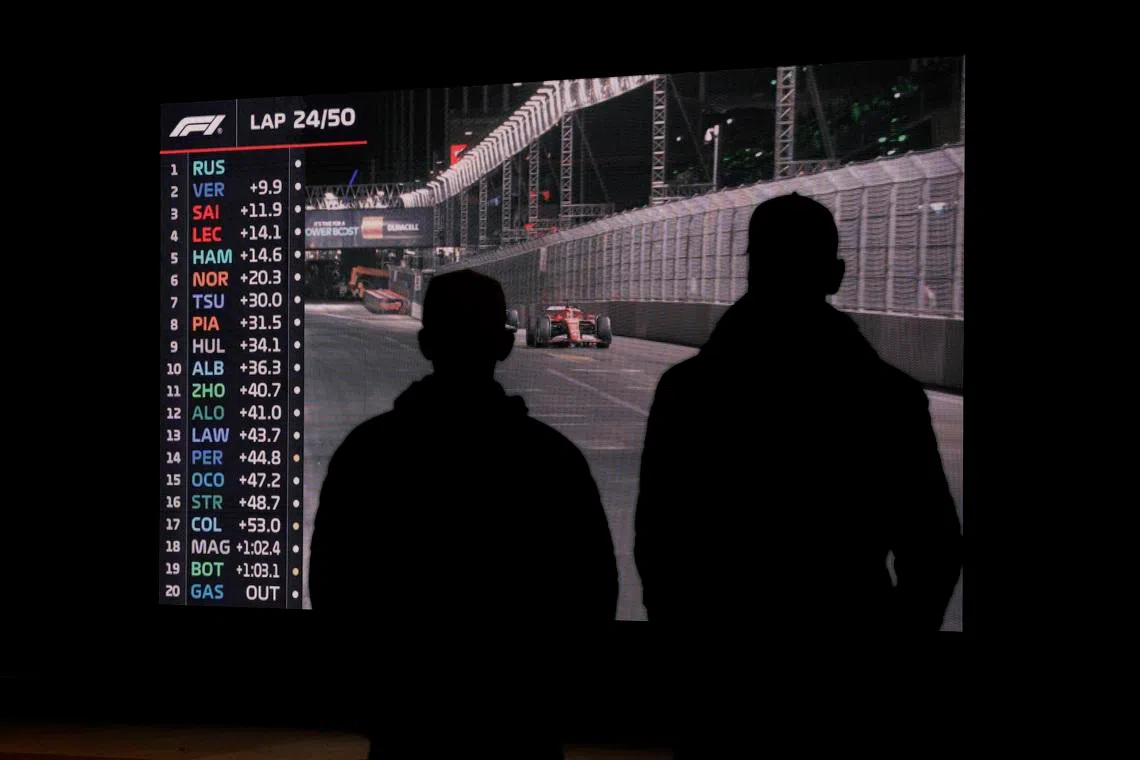 Formula One F1 - Las Vegas Grand Prix - Las Vegas Strip Circuit, Las Vegas, Nevada, United States - November 23, 2024 General view of the live timing board during the race REUTERS/Evelyn Hockstein/File Photo