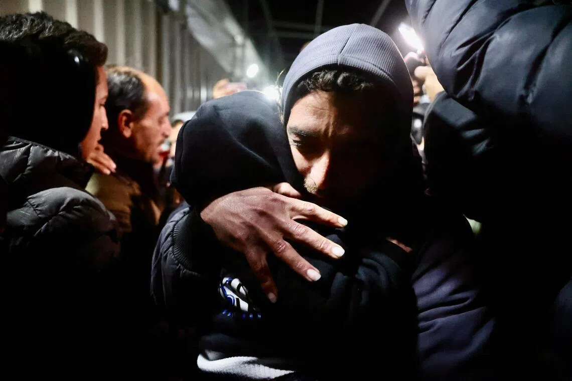 Palestinians coming from the Rafah crossing from Egypt arrive at Nasser Hospital in Khan Yunis in the southern Gaza Strip on February 2, 2026. Sick and wounded Gazans began crossing into Egypt to seek medical treatment after Israel permitted a limited reopening of the Palestinian territory's Rafah border post. Around 150 people were due to leave the territory, and 50 to enter it, according to Egyptian officials, more than 20 months after Israeli forces fighting in Gaza closed the crossing.