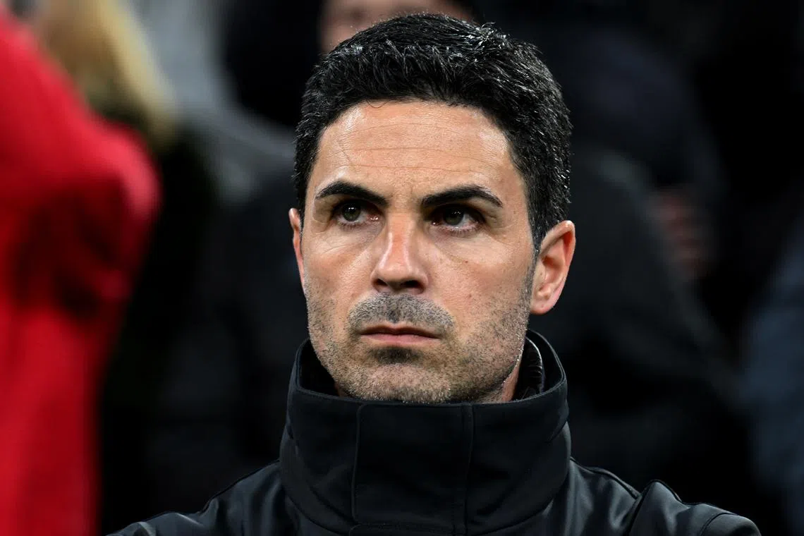 FILE PHOTO: Soccer Football - Champions League - Quarter Final - Second Leg - Bayern Munich v Arsenal - Allianz Arena, Munich, Germany - April 17, 2024 Arsenal manager Mikel Arteta before the match REUTERS/Angelika Warmuth/File Photo