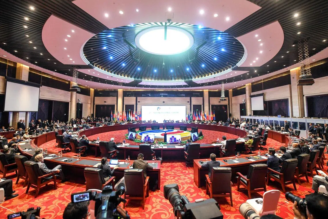 Diplomats take part in the 31st ASEAN Regional Forum at the 57th Association of Southeast Asian Nations (ASEAN) Foreign Ministers' Meeting in Vientiane on July 27, 2024. (Photo by Sai Aung MAIN / AFP)