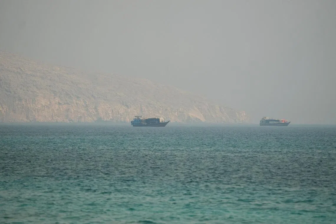 Vessels in the Strait of Hormuz, as seen from Musandam, Oman, on July 9.