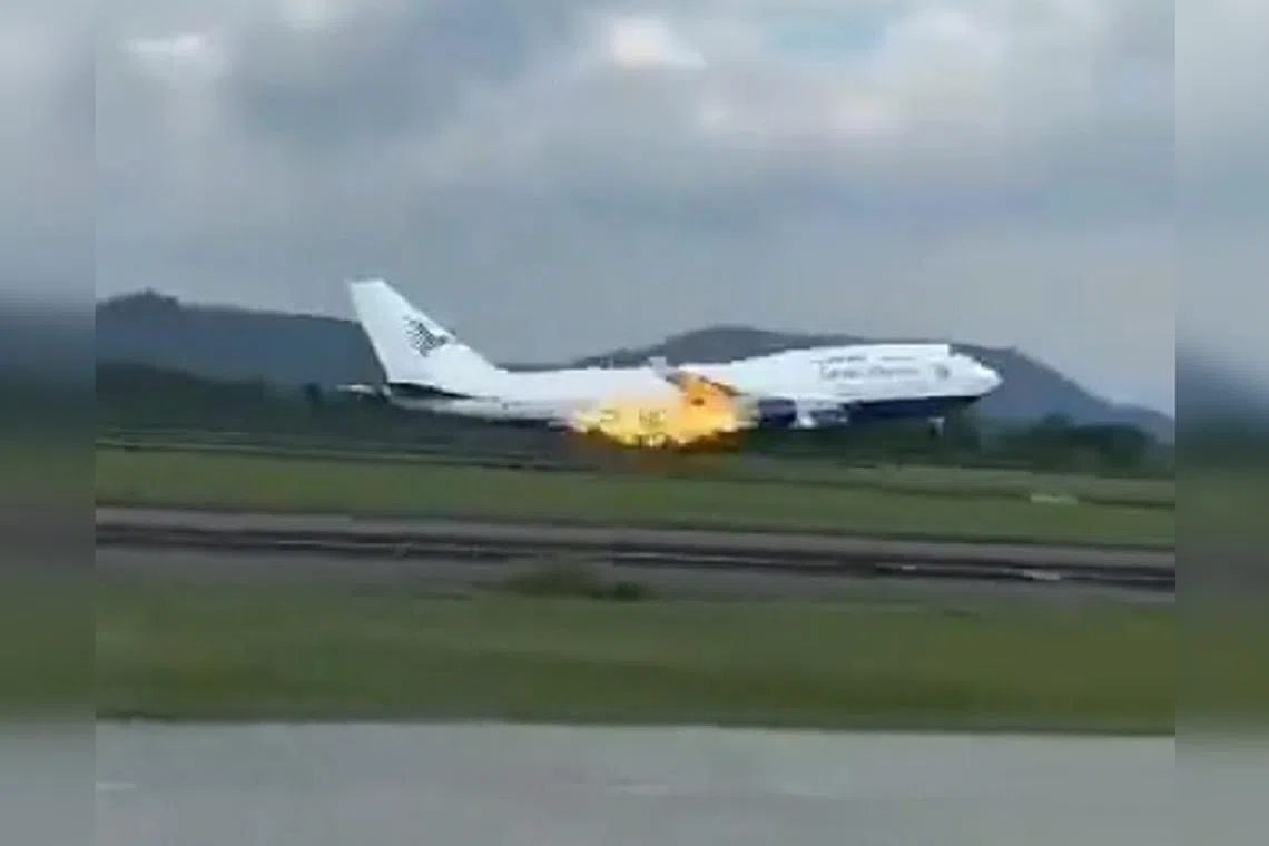 Footage posted on social media, which has not been verified by AFP, purported to show the plane’s engine catching fire as it took off.