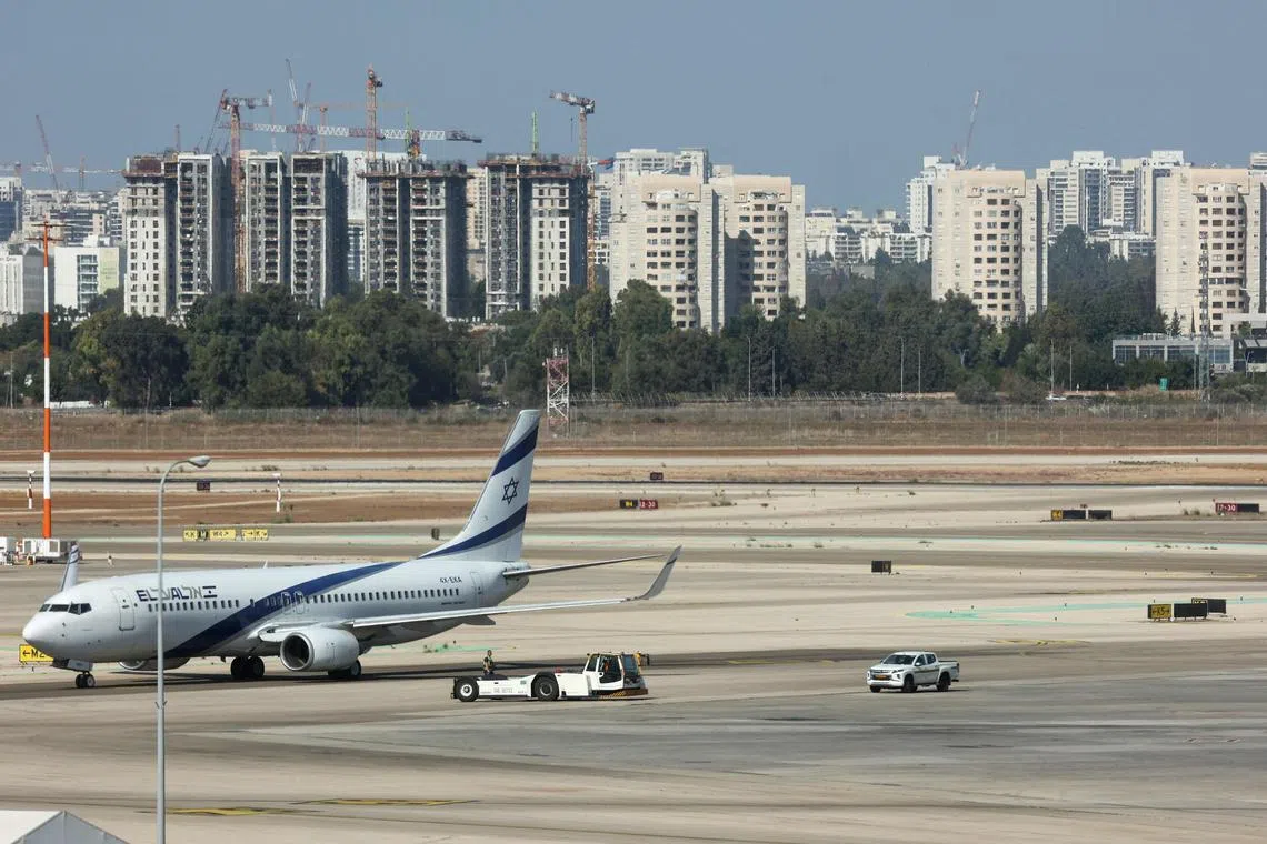An airplane on the tarmac at Israel's Ben Gurion Airport on November 6, 2024.  Of the 20 airlines that dominated the market before the war, Israeli carriers are nearly the only ones remaining. 