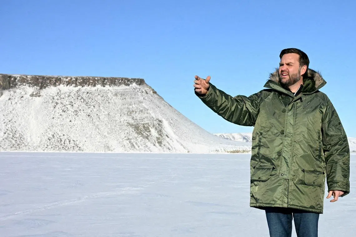 FILE PHOTO: U.S. Vice President JD Vance tours the U.S. military's Pituffik Space Base in Greenland on March 28, 2025.   Jim Watson/Pool via REUTERS/File Photo