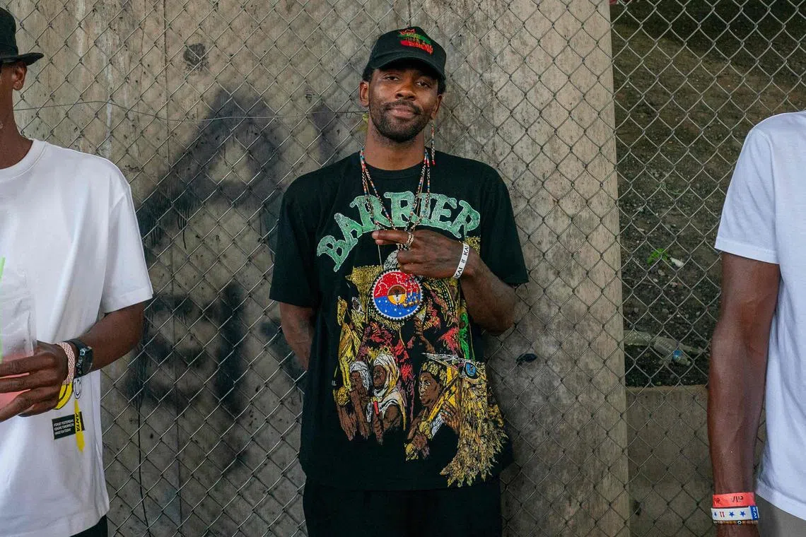 Kyrie Irving is seen during a celebration for the 50th anniversary of Hip Hop on Aug 12, 2023 in The Bronx borough of New York City. 
