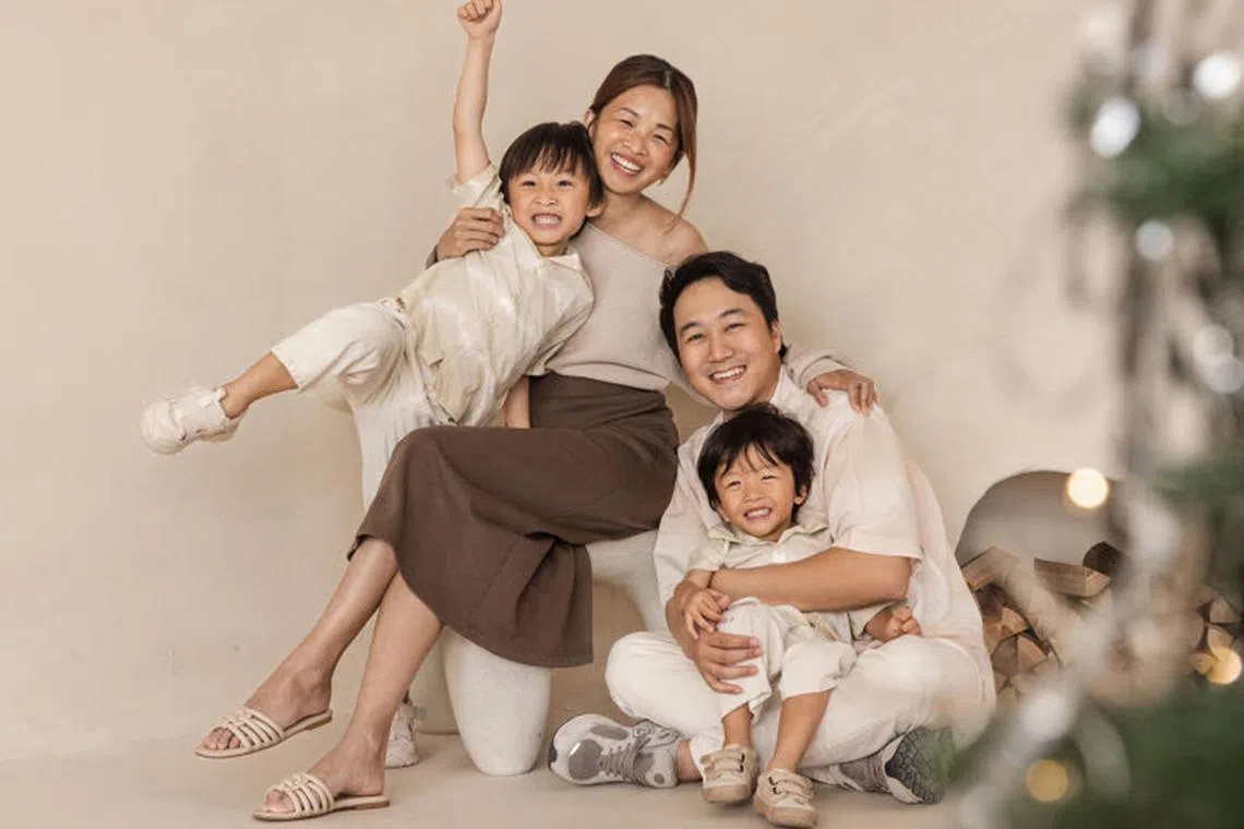 Ms Bertilla Wong, co-founder of The Closet Lover homegrown fashion brand, with her husband Glen Yeo and their sons Caden, four, and 
Caleb, three. She was diagnosed with lupus, an autoimmune condition,  at age 15. Photo courtesy of Bertilla Wong