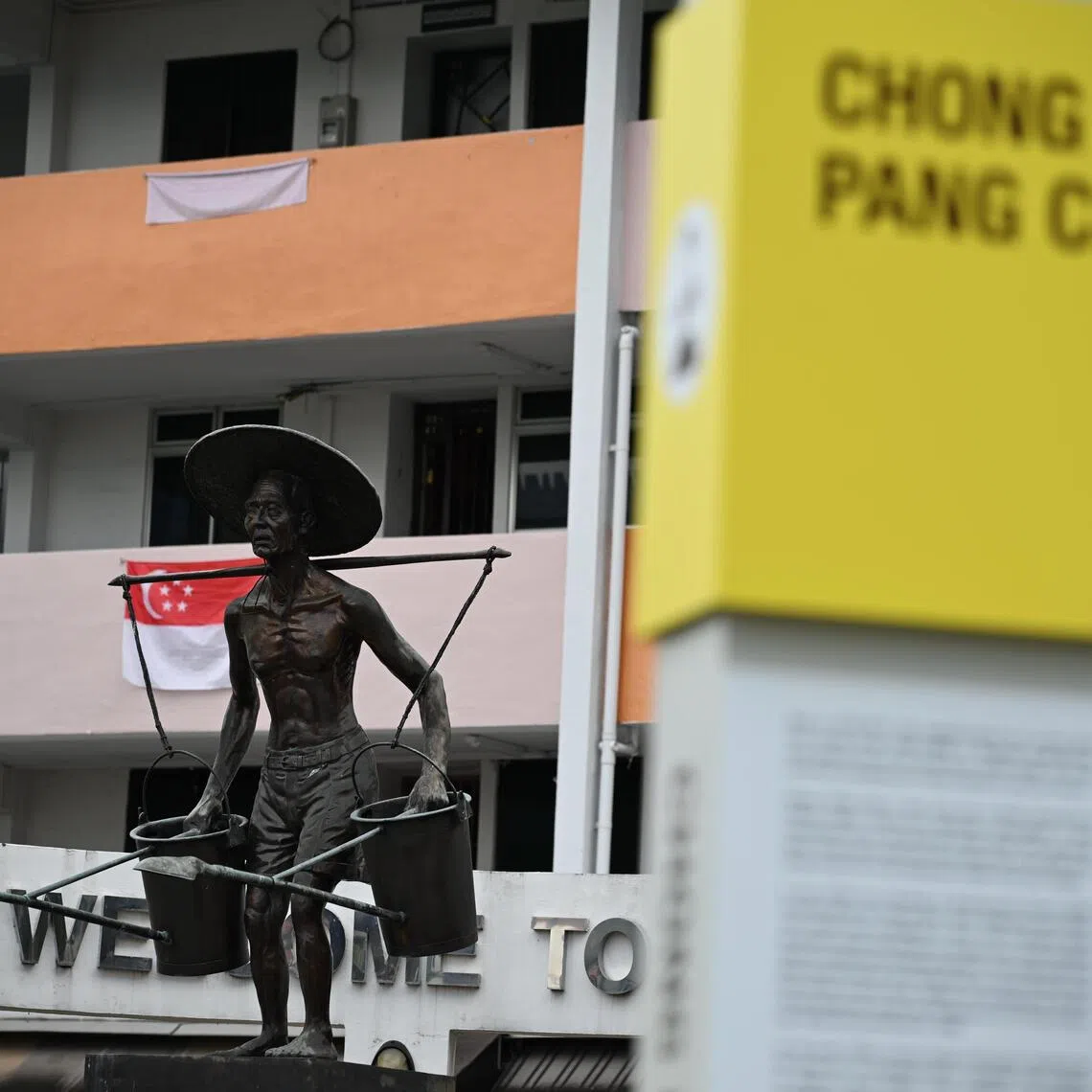 The statue of a toiling farmer at Chong Pang City during the Yishun Heritage Tour organised by the National Heritage Board on July 30.