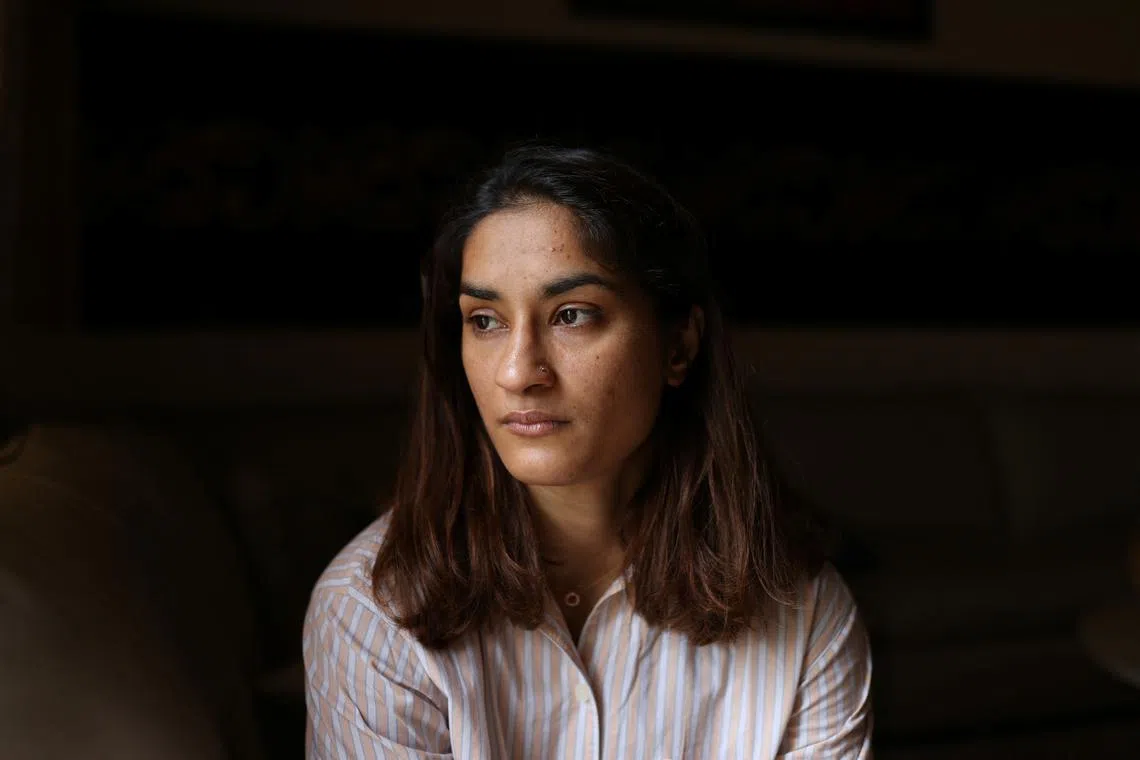 Indian wrestler Vinesh Phogat poses for a picture, after an interview with Reuters, at her residence in Sonipat, northern state of Haryana, India, June 10, 2023. REUTERS/Anushree Fadnavis/File Photo