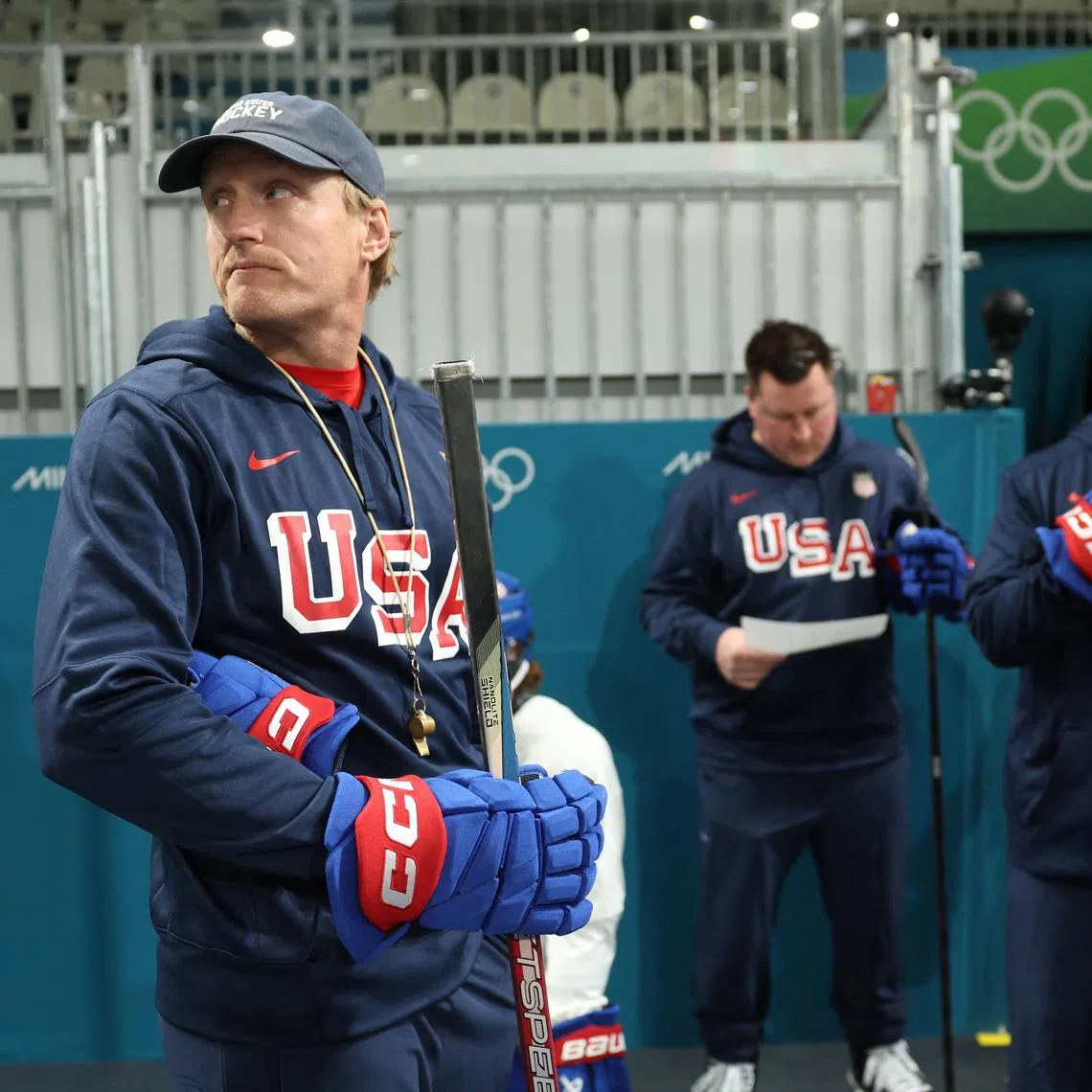 Milano Cortina 2026 Olympics - Ice Hockey - United States Women's Training  - Milano Rho Ice Hockey Arena, Milan, Italy - February 04, 2026. Coach John Wroblewski during training REUTERS/Mike Segar