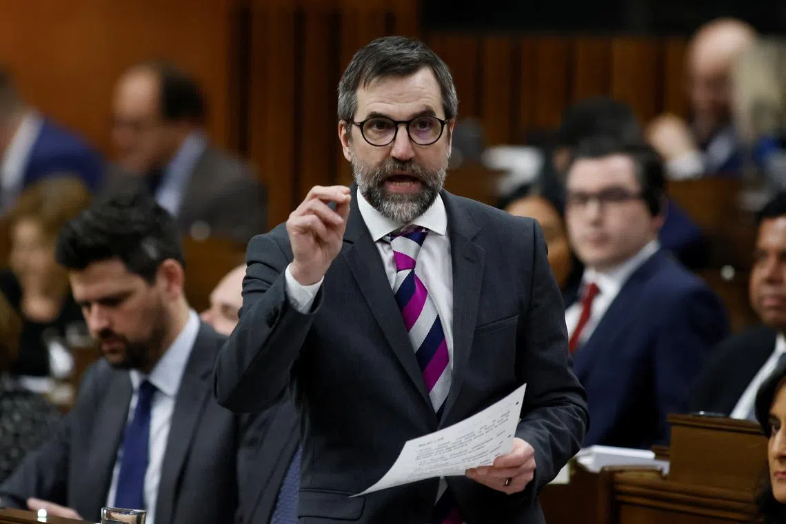 Canada's Minister of the Environment and Climate Change Steven Guilbeault speaks during Question Period in the House of Commons on Parliament Hill in Ottawa, Ontario, Canada February 26, 2024. REUTERS/Blair Gable/ File Photo