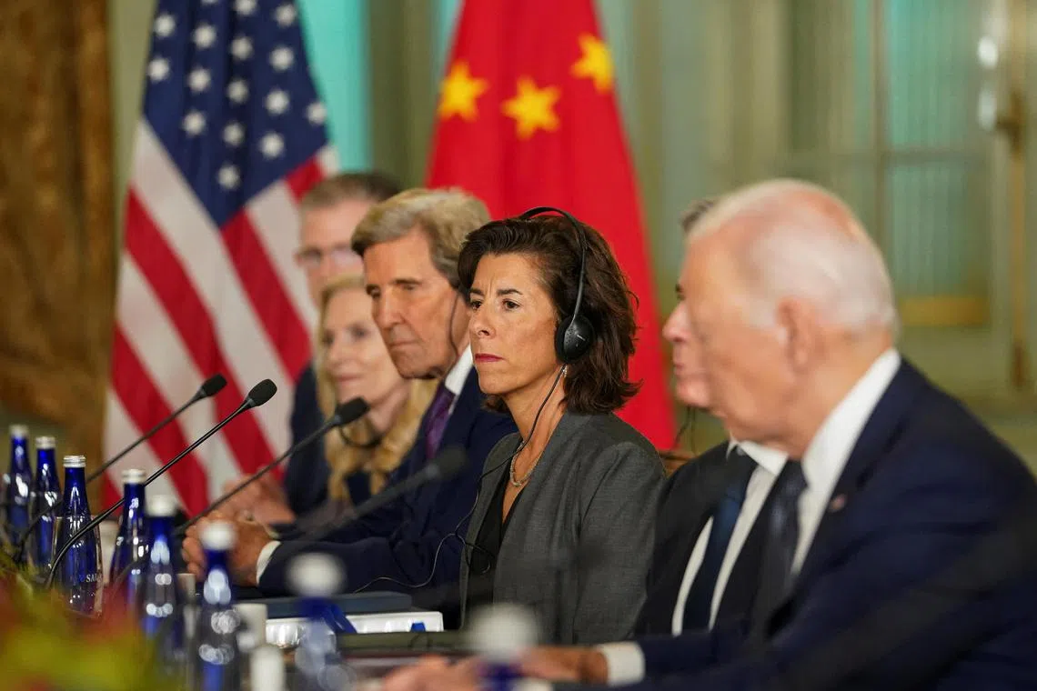 US Commerce Secretary Gina Raimondo attends the bilateral meeting between US President Joe Biden and Chinese President Xi Jinping (not pictured).