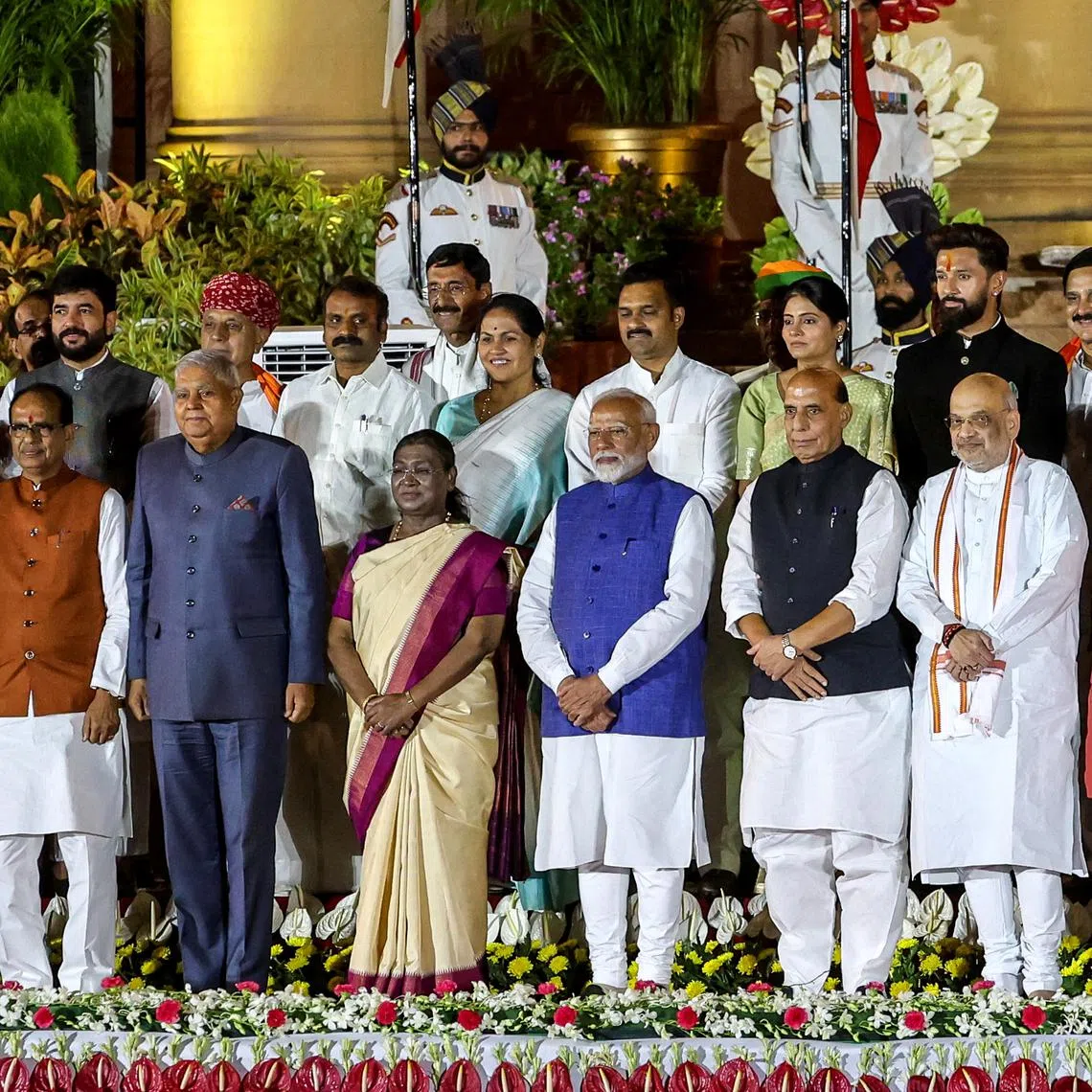 Indian Prime Minister Narendra Modi (front row, centre) has retained External Affairs Minister S Jaishankar (front row, left), one of his favourite ministers, in the key portfolio.